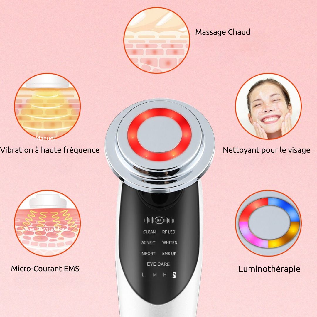 RevitaGlow ™ - Raffermissement, Réducteur de rides et Massage Facial (7 en 1)